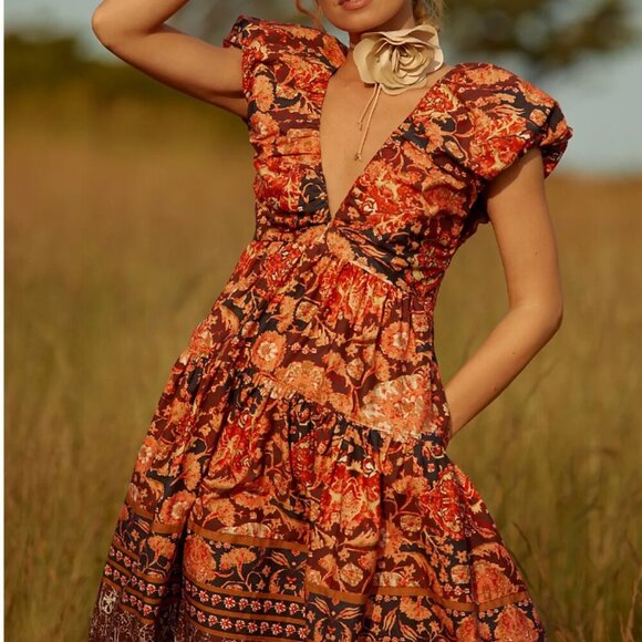 Anthropologie Dresses & Skirts - Anthropologie Floral Midi Dress - Orange and Brown